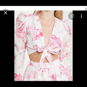 Hemant and Nandita white and pink tie front crop top